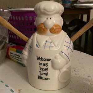 🧑‍🍳Ceramic Chef 1980s Spoon Holder, Spoons Included